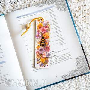 zakładka do książki - pracowita pszczółka, kwiaty miód