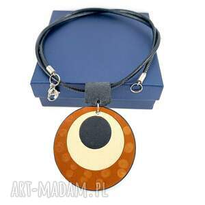 Prezent Skórzana zawieszka na rzemieniu, brąz, beż, czerń