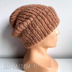 ręcznie robiona czapka damska morgana alpaka z jedwabiem 9026/37 blush