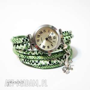 handmade zegarki zegarek, bransoletka zielony, wężowy - jaszczurka