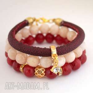 handmade set maroon&beige jades&zircon