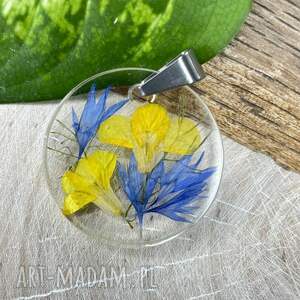 wisiorek z polnymi kwiatami w żywicy z1874 przeźroczysta biżuteria, jesienna