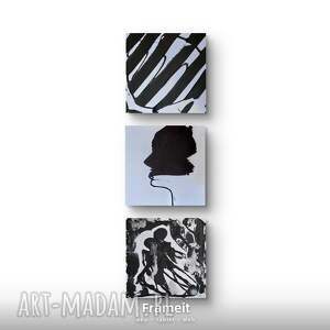 kompozycja prac na plotnie black white, 50x50x1 cm, obrazy czarno biale