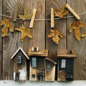 upominek na święta Drewniane domki - jesienne dekoracje, ozdoby