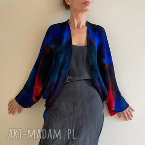 sweter/bolerko z wełny merino gciemne kolorowymi akcentami kardigan unikat