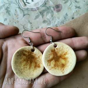 Kolczyki piaskowe niecki z gliny szamotowej - handmade ceramika beż i brąz
