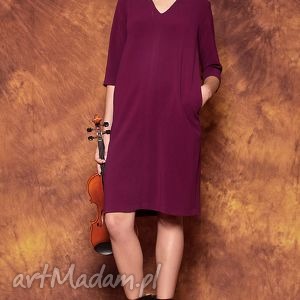 minimalistyczna sukienka midi luzna fioletowa, uniwersalna
