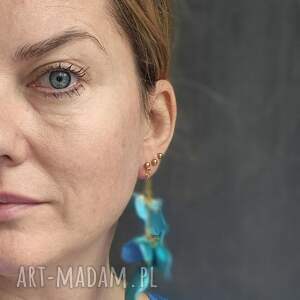 Kolczyki niebieskie kwiaty bigiel antyalergiczny Boho rękodzieło, kol