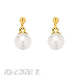 złote kolczyki z białą perłą swarovski® crystal