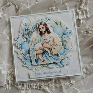 pomysł na upominki Kartka wielkanocna z Jezusem i wiankiem