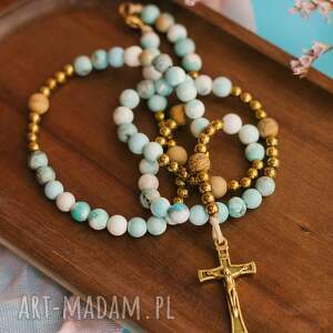 różaniec howlit - jaspis, komunia, hematyt, mosiądz