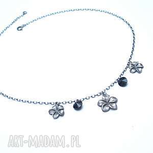 orchid /black/ - naszyjnik srebro oksydowane swarovski, kwiaty metaloplastyka