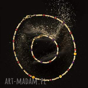 beezoo naszyjnik i bransoletka z cytrynu, komplet kamieni, agat, jadeit, stal