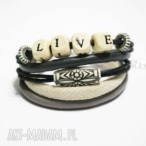 bransoletka - live rzemienie, drewniane koraliki życie niej prezent
