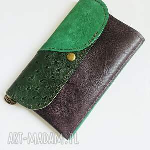 portfelek damski portfel skóra naturalna struś zieleń fiolet
