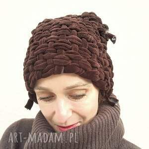 czapka gorzka czekolada - ręcznie tkana z weluru - welur, tkanina unikat, turban