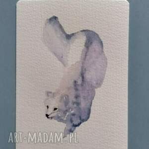 Biały lis. Akwarela, malarstwo akwarelowe