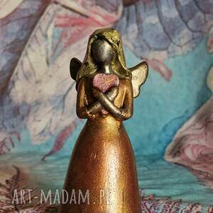 dekoracje rzeźba z gipsu anioł ciepła złoty wys 10,2 cm prezent