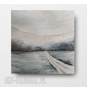 zima - akwarela formatu 15/15 cm, kwadrat