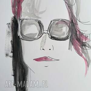 Akwarelowy portret kobiety w okularach - oryginalna grafika A4