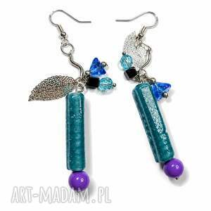 Niebieskie kolczyki boho handmade - oryginalna biżuteria
