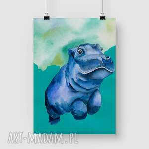 plakat dekoracyjny a3 hipopoam salonu, hipopotam, plakaty zwierzęce