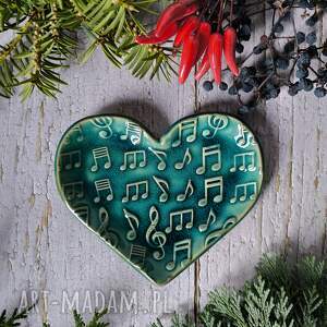 serduszko z nutkami - turkusowe, nuty nutki, prezent dla muzyka, motyw muzyczny