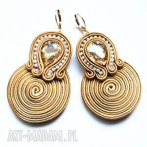 Karmelowe kolczyki sutaszowe z kryształami handmade
