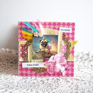 ręcznie robione scrapbooking kartki energetyczna kartka w dniu urodzin z mopsem