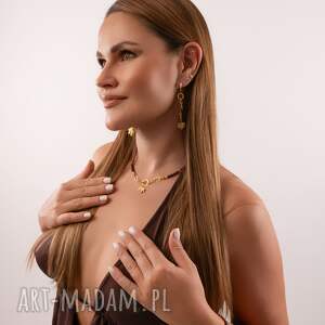 Komplet z granatem Liść klonu, Srebro 925 w złotym pokryciu