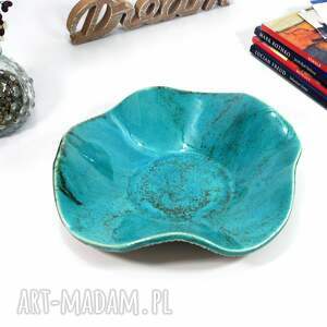 turkusowa misa ceramiczna do serwowania, dekoracje na stół ozdobna