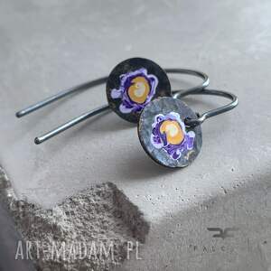 Kolczyki Polne - Purple dzu, srebrne bigle, emaliowane kwiaty