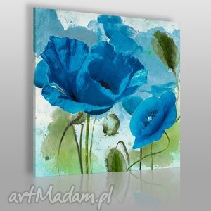 obraz na płótnie - niebieskie maki - 80x80 cm - Obrazy