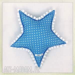 pokoik dziecka poduszka gwiazda z pomponami, star, niebieska, babyblue