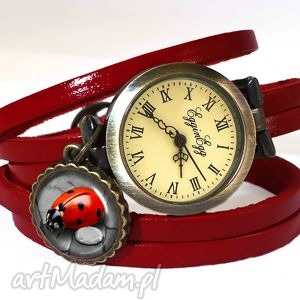 biedronka - zegarek bransoletka ze skórzanym paskiem - szczęście