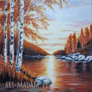 OBRAZ RĘCZNIE MALOWANY OLEJNY JESIENNY BEZCZAS - 30x24cm