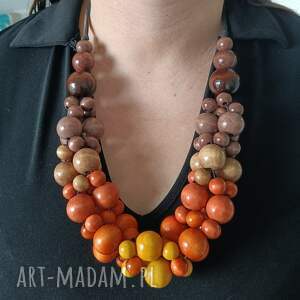 naszyjnik drewniany długi 65cm brązowa tęcza brązowe korale, korale boho duże