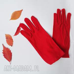 rękawiczki czerwone dzianinowa krótkie one size box 22, folk, damska, etno