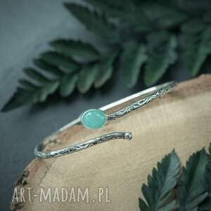 handmade srebrna regulowana bransoletka flora z błękitnym amazonitem, bransoletka