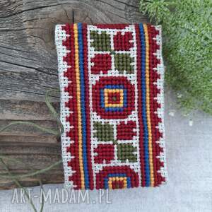 lniana bransoletka z haftem łemkowskim, folkowa biżuteria