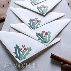 upominek zimowe jagody, koperty świąteczne, ostrokrzew