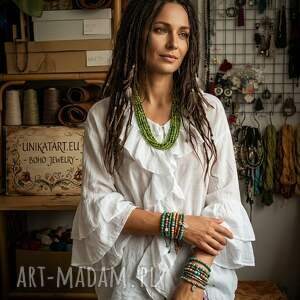 wielowarstwowy naszyjnik z koralików w odcieniach oliwki i mchu - rękodzieło