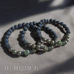 turkus afrykański, piryt, lawa męska bransoletka