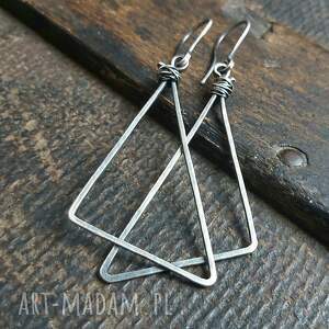 kolczyki ze srebra - trójkąty prezent, metaloplastyka srebro