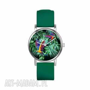zegarek mały - papugi, tropikalny silikonowy, zielony niej, prezent
