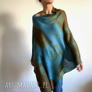 Ponczo z wełny merino blue, unikat, prezent dla niej