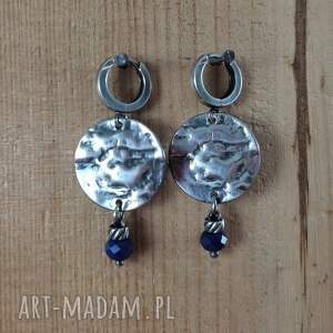 kolczyki - lapis lazuli z gniecioną blaszką srebro oksydowane