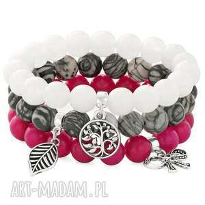 ręcznie wykonane pink, white & gray set with pendants