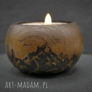 drewniany świecznik z górskim motywem - ręcznie wypalany, idealny prezent