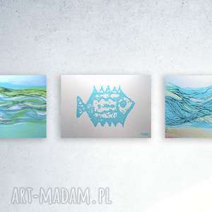 plakaty 3 plakaty morskie, zestaw 3 plakatów A4, morskie obrazki, turkusowe grafiki